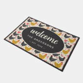 Bauernhof Hühnermuster Familienname Fußmatte (Schrägansicht)