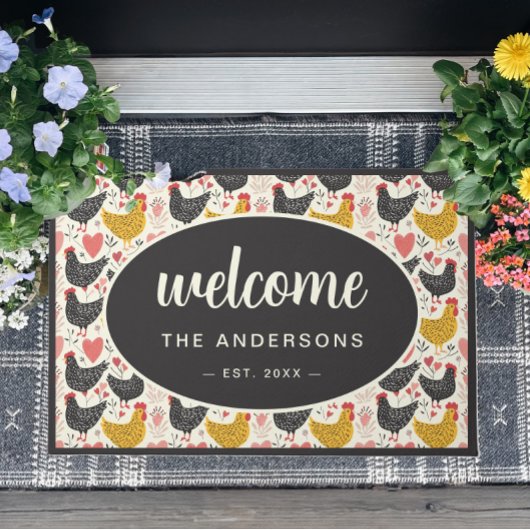 Bauernhof Hühnermuster Familienname Fußmatte