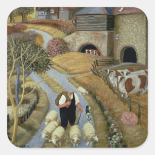 Bauernhof in der französischen Straße Quadratischer Aufkleber
