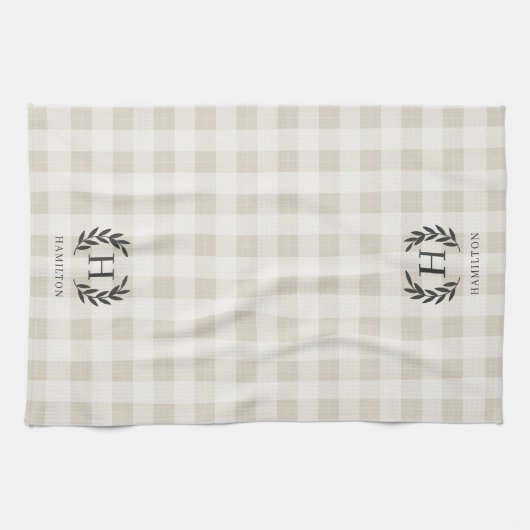 Bauernhof Kariert Laurel Monogram & Name Geschirrtuch (Horizontal)