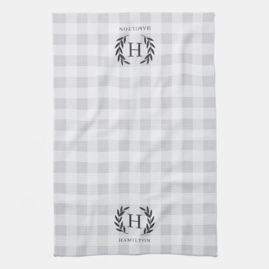 Bauernhof Kariert Laurel Monogram & Name Geschirrtuch (Vertikal)