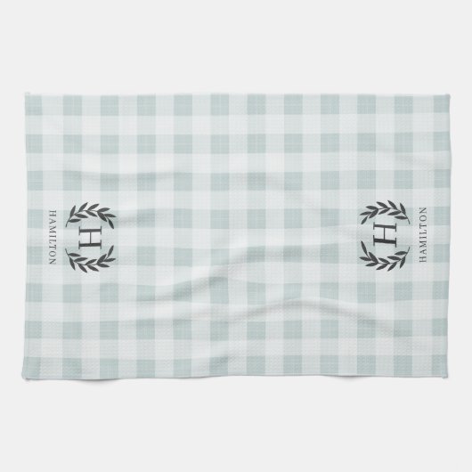 Bauernhof Kariert Laurel Monogram & Name Geschirrtuch (Horizontal)