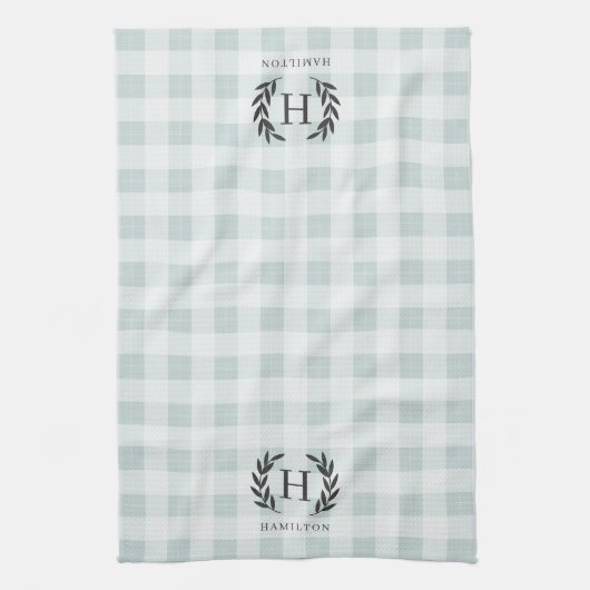 Bauernhof Kariert Laurel Monogram & Name Geschirrtuch (Vertikal)