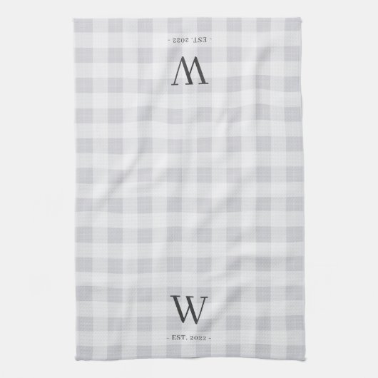 Bauernhof Kariert Monogramm & Jahr etabliert Geschirrtuch (Vertikal)