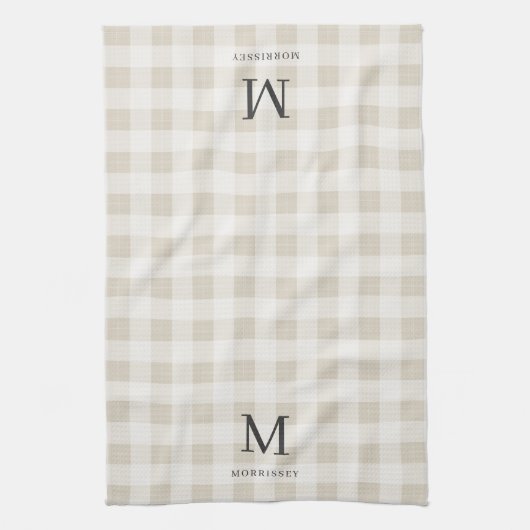 Bauernhof Kariert Monogramm und Name Geschirrtuch (Vertikal)