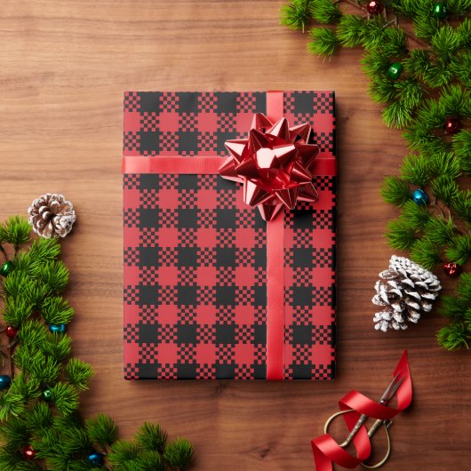 Bauernhof kariertes rotes, rustikales Büffelmuster Geschenkpapier (Feiertagsgeschenk)