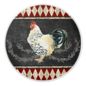 Bauernhof Küche Rooster Tafel Schwarz in Weiß Keramikknauf (Vorderseite)