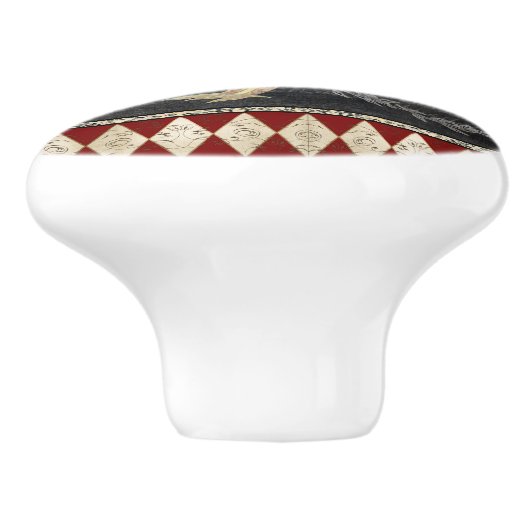 Bauernhof Küche Rooster Tafel Schwarz in Weiß Keramikknauf (Seitenansicht)