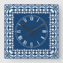 Bauernhof-Land-blaue und weiße elegante Küchen-Uhr Quadratische Wanduhr