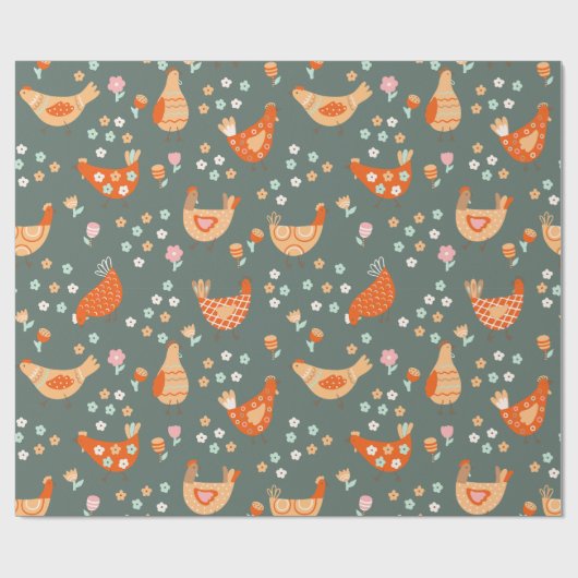 Bauernhof Land Folklore Kunst Geschenkpapier (Flach)