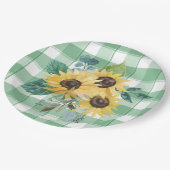 Bauernhof Land Sonnenblumen Grüne Karos Pappteller (Schrägansicht)