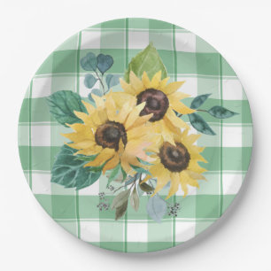 Bauernhof Land Sonnenblumen Grüne Karos Pappteller