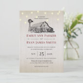 Bauernhof Land Stall Sketch und String Lights Einladung (Stehend Vorderseite)