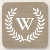 Bauernhof Laurels Imitats Burlap Initialbrief Getränkeuntersetzer (Vorderseite)