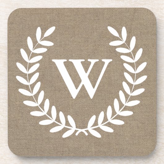 Bauernhof Laurels Imitats Burlap Initialbrief Getränkeuntersetzer (Vorderseite)