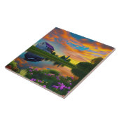 Bauernhof Lila Dachteich bei Sonnenaufgang Fliese (Seite)