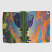 Bauernhof Lila Dachteich bei Sonnenaufgang Golfhandtuch (Horizontal)