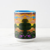 Bauernhof Lila Dachteich bei Sonnenaufgang Zweifarbige Tasse (Mittel)