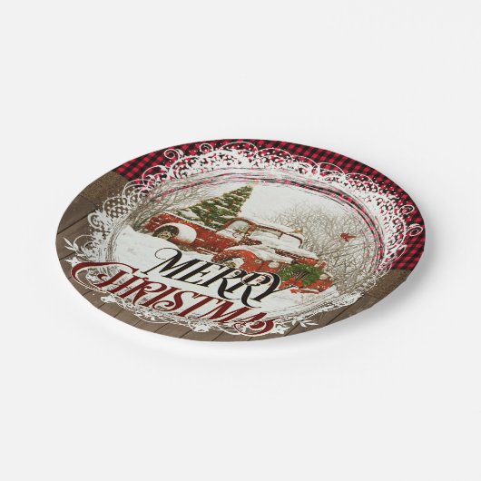 Bauernhof LKW Rustikales Land Weihnachten Pappteller (Schrägansicht)