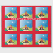 Bauernhof mit rotem     TraktorWrapping Paper Geschenkpapier (Flach)