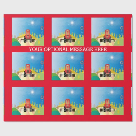 Bauernhof mit rotem     TraktorWrapping Paper Geschenkpapier (Flach)