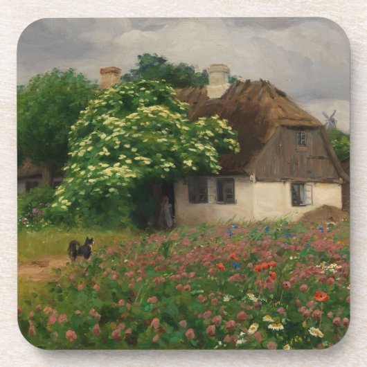 Bauernhof mit Wiese-Blume Getränkeuntersetzer (Vorderseite)