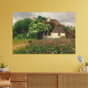 Bauernhof mit Wiese-Blume Leinwanddruck