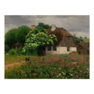 Bauernhof mit Wiese-Blume Poster