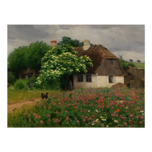 Bauernhof mit Wiese-Blume Poster (Vorderseite)