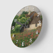 Bauernhof mit Wiese-Blume Runde Wanduhr (Winkel)