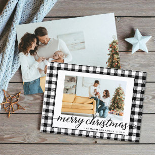 Bauernhof Modernes, Schwarz-weißes Kariertes Foto Feiertagskarte