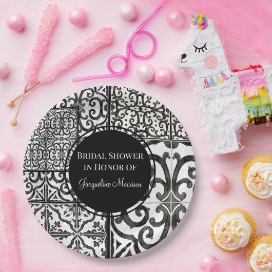 Bauernhof Muster Schwarz-weißes Brautparty Pappteller (Party)