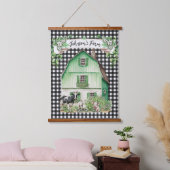 Bauernhof | Personalisierter grüner Stall Wandteppich Mit Holzrahmen (Schlafzimmer)