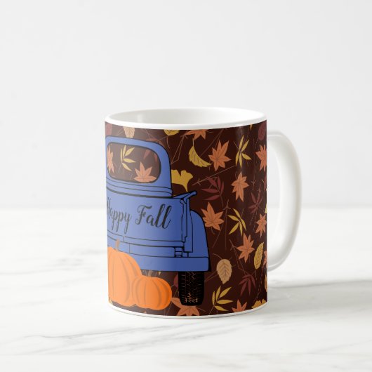 Bauernhof Pick-up LKW Pumpkins Blätter Fall Blue Kaffeetasse (VorderseiteRechts)
