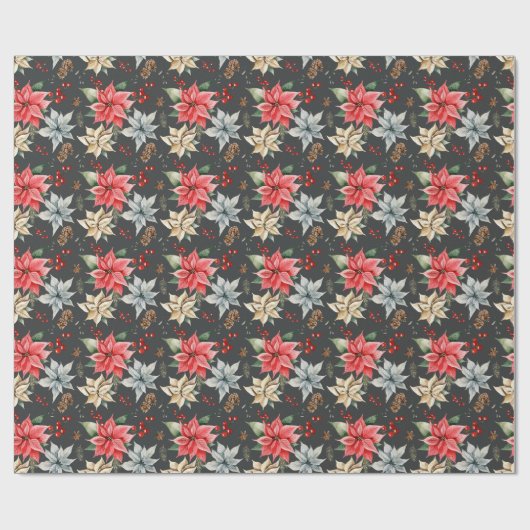 Bauernhof Poinsettia Schwarz Rustikale Weihnachten Geschenkpapier (Flach)