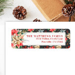 Bauernhof Poinsettia Schwarze Rustikale Rücksendea<br><div class="desc">Vom Bauernhof Poinsettia Weihnachts- & Feiertagssammlung: Bauernhaus Poinsettia Black Rustic Chic Address Label, mit schönem Typografie Schriftart "Holiday Cheer" Holiday Gruß, und Personalisiert Familienname und Anschrift. Einfache Anpassung des Textes für dieses hübsche Weihnachtslabel Template. In 4 verschiedenen Farbvarianten bietet diese Option eine schwarze Hintergrundfarbe, hübsche Aquarellpoinsettia und grüne Hintergrundfarbe! Eine...</div>