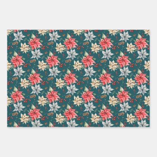 Bauernhof Poinsettia Weihnachten & Urlaub Geschenkpapier Set (Vorderseite 2)