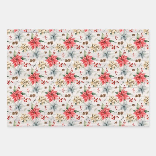 Bauernhof Poinsettia Weihnachten & Urlaub Geschenkpapier Set (Vorderseite)