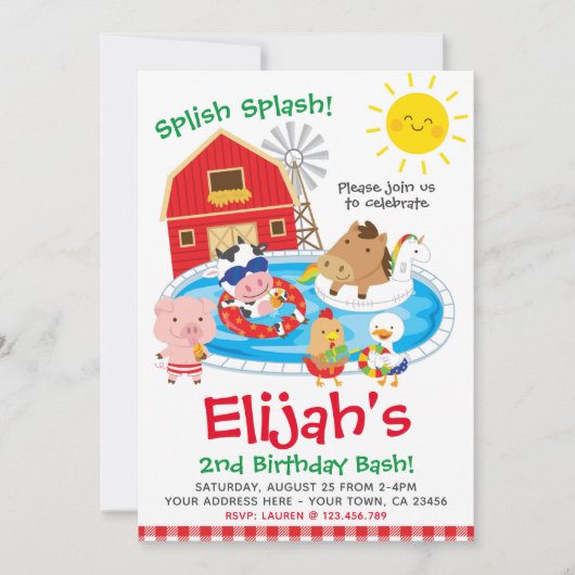 Bauernhof, Pool-Party Einladung (Vorderseite)