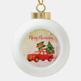 Bauernhof Red Truck Familie Name Jahrgang Weihnach Keramik Kugel-Ornament