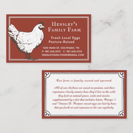 Bauernhof Red Vintag Hen Ei Visitenkarte (Vorne/Hinten)