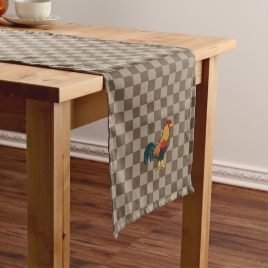 Bauernhof Rooster Brown Gingham Table Runner Mittelgroßer Tischläufer (Beispiel)