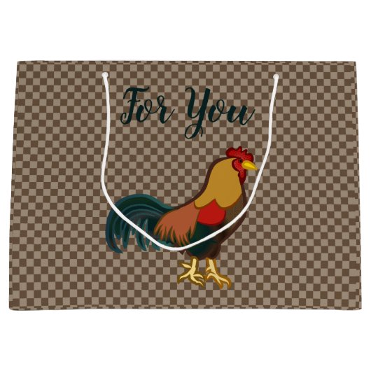 Bauernhof Rooster Design Gingham Geschenk Beutel H Große Geschenktüte (Vorderseite)