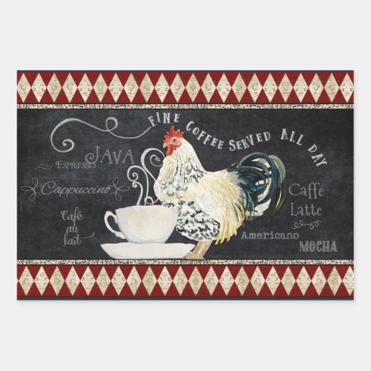 Bauernhof Rooster Kaffeeküche Chalk Decoupage Geschenkpapier Set (Vorderseite 2)