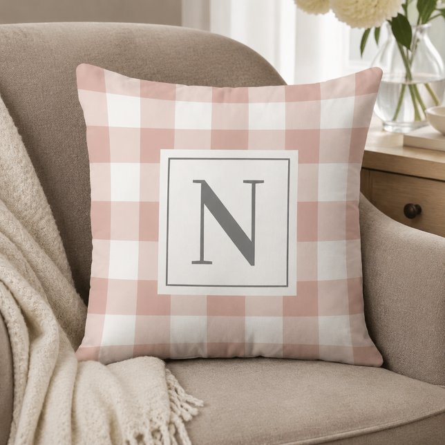 Bauernhof Rose Pink Gingham Karo Kariert Monogram Kissen (Von Creator hochgeladen)