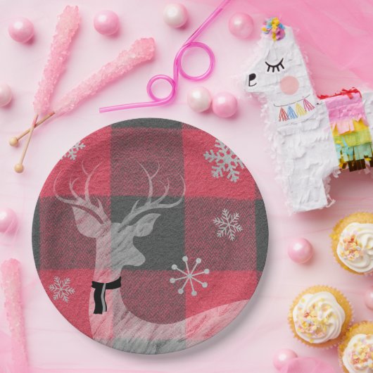 Bauernhof Rot & Grau Buffalo Karierte Hirschschsch Pappteller (Party)