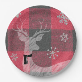 Bauernhof Rot & Grau Buffalo Karierte Hirschschsch Pappteller