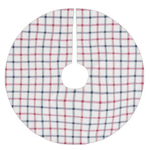 Bauernhof rot von weißblauem karierter Hand gezeic Polyester Weihnachtsbaumdecke