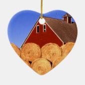 Bauernhof-rote Scheunen-Heu-Ballen Keramik Ornament (Hinten)