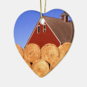 Bauernhof-rote Scheunen-Heu-Ballen Keramik Ornament (Links)